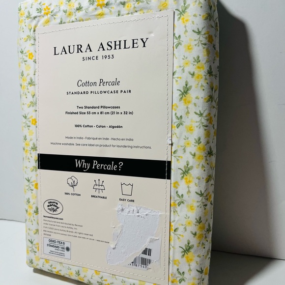 Laura Ashley Cotton Percale Yellow Floral Standard Pillowcase Pair - Picture 11 of 13